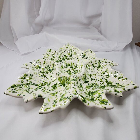 VTG Holland Mold Ceramic Serving Dish Tray 1972 Green & White Poinsettia Shape - Picture 2 of 14